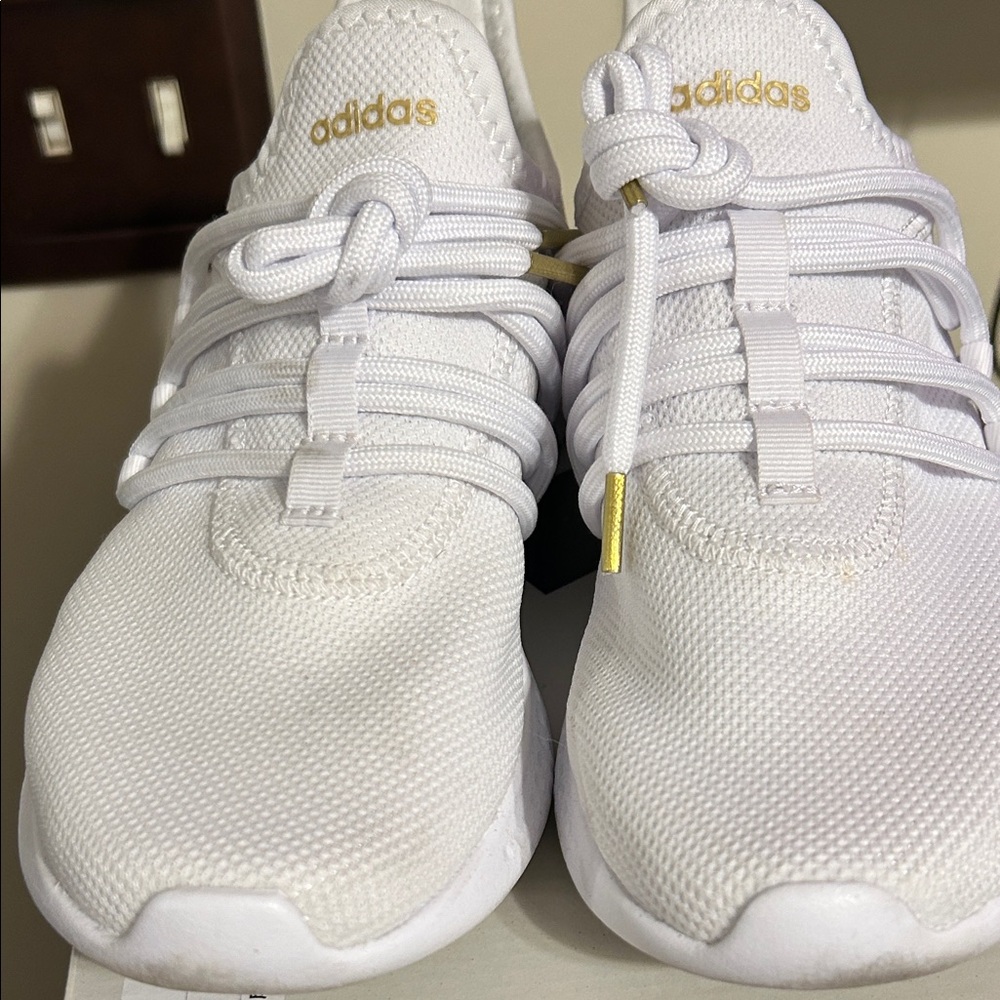 Adidas White Sneakers with Gold Details